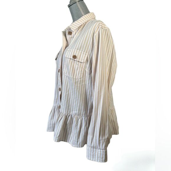Denim & Co. Striped Button Up  Shirt/Jacket Peplum Hem Women L - Picture 2 of 4
